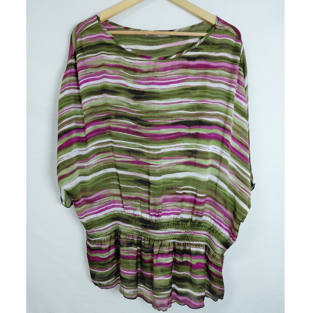 Signature by Larry Levine Striped Top Woven 3/4 Sleeve Women Size XL